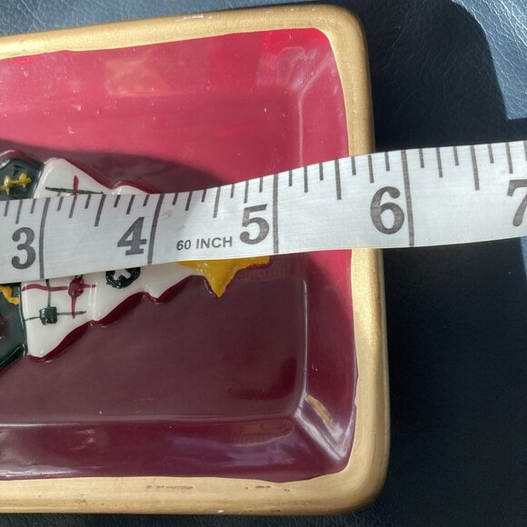 Vintage ALLURE 1997 Ceramic Christmas Tree Soap Dish Trinket Tray Gold Rim - Picture 4 of 6